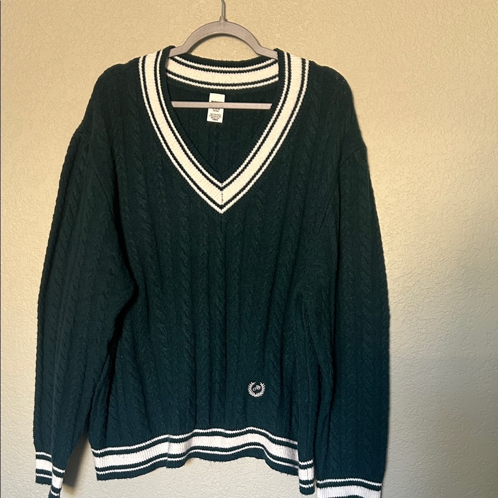 PINK Victoria's Secret Green Sweater with White Accents